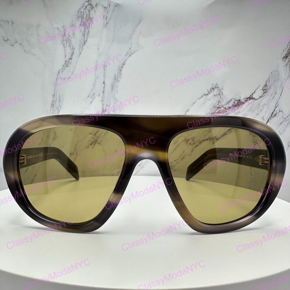 New PRADA Sunglasses Brown Striped Laguna Aviator Shield Mask New - Picture 2 of 16